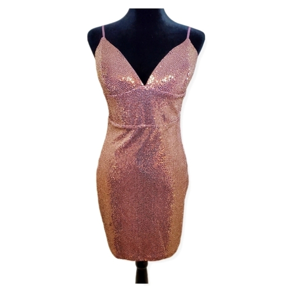 Lulus Dresses & Skirts - Lulus Stream of Thought Bronze Sequin Bodycon Dress Sz M